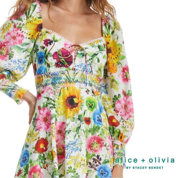 Alice + Olivia **NWT** Crawford Smocked Floral Sweetheart Mini Dress - Picture 14 of 16